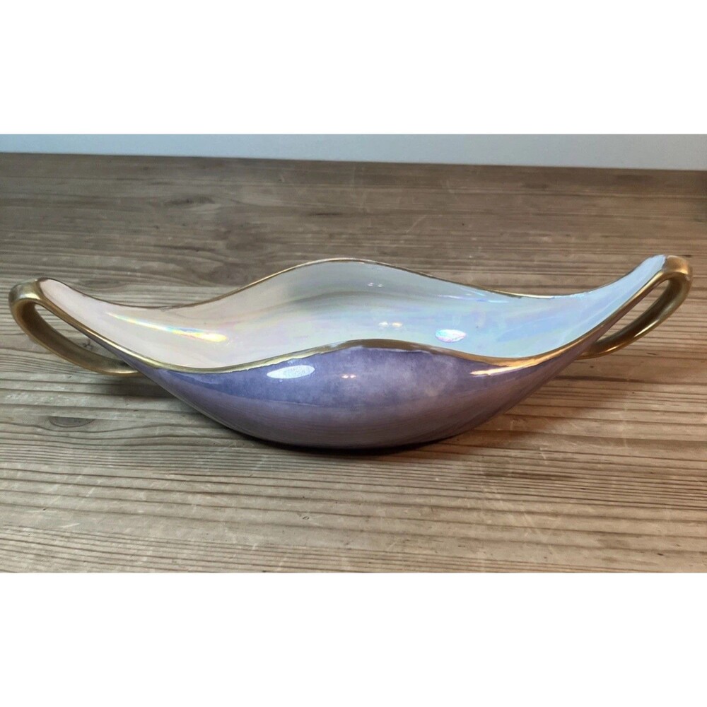 Antique Limoges France Gold Rim Pearlized Purple Vanity Dish Bowl Luster Wear